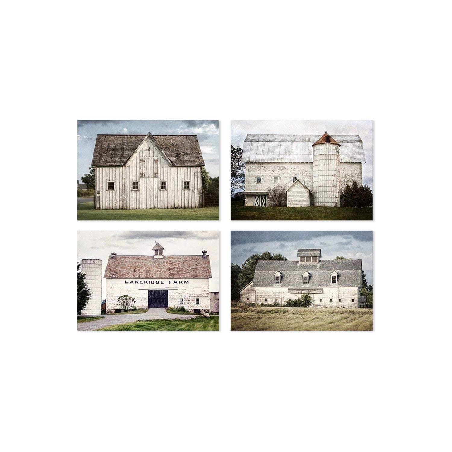 Set of 4 5x7" White Barn Prints